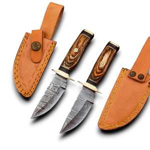 Handmade Durable Damascus Steel Fixed Blade Camping Knife Brown Pakka Wood Handle Brass Guard Razor Sharp Outdoor EDC 15.25 cm - Product Image 1