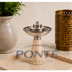 Quemador de Incienso Artesanal con Base de Mármol, Porta Incienso de Acero Inoxidable Plateado, Incensario Árabe de Lujo, Mabkhara Moderna - Product Image 1