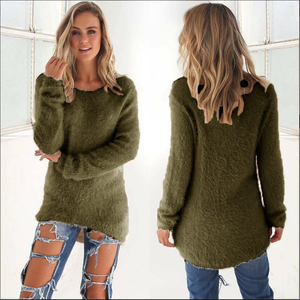 Vert armée M pull décontracté surdimensionné pour femmes pull tricoté en coton ample col rond couleur unie chemisier chaud Hipster Hipster - Product Image 1
