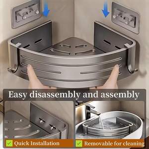 Estante Esquinero de Aluminio Autoadhesivo para Baño, Montado en la Pared sin Taladro, Organizador para Accesorios y Artículos de Aseo - Product Image 4