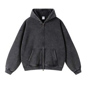 Sudadera con Capucha y Cremallera para Hombre, Corte Regular, Forro Polar, Informal, para Otoño, Color Sólido, Tejido de Algodón, Cremallera Completa, Bolsillos Delanteros - Product Image 4