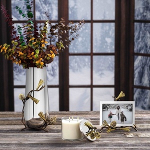 Jarrón de lujo Saleem International 2026 con diseño de granada, color plateado, de metal, con hoja de ginkgo marrón dorado - Product Image 5