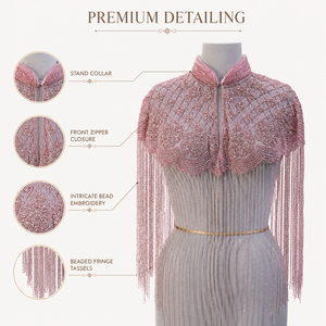 Élégante Cape Vintage Respirante à Paillettes et Pompons, Couvre-Épaules Brodé à Bouton Unique, Courte et Fine en Nylon pour Mariage et Soirée - Product Image 6
