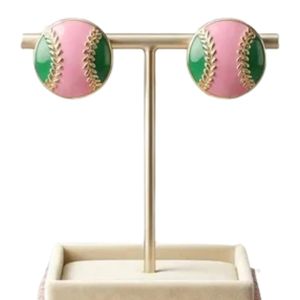 Pendientes de Botón de Béisbol en Oro Rosa de 14K con Detalles en Verde, Joyería de Moda para Mujer, Pendientes Elegantes Inspirados en el Deporte, Accesorio de Regalo para Fiestas - Product Image 2