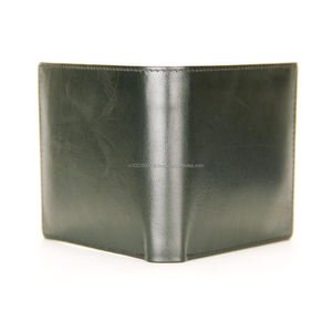 <b>Men's</b> Short Bifold Card Holder <b>Wallet</b> Genuine <b>Black</b> Glossy Leather with Open Closure Custom Logo RFID Blocking - Product Image 5