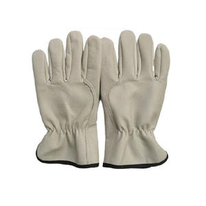 Gants de travail en cuir véritable unisexes résistants à l'abrasion, gants de sécurité beige avec bordure noire - Product Image 6