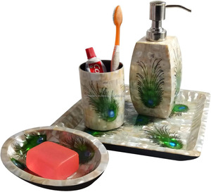 ชุดอุปกรณ์ตกแต่งห้องน้ำจากเปลือกหอยมุก  ปรับแต่งโลโก้/ขนาด/รูปทรงได้ ชุดสี่ชิ้น คุณภาพสูง ราคาโรงงาน - Product Image 1
