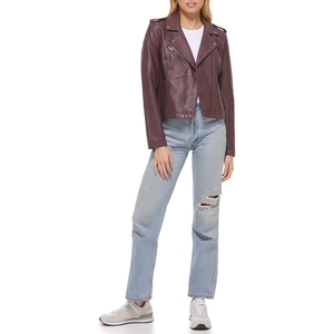 Wholesale 2026 New Fashion Women's Plus Size Raw Leather Biker Jacket Long <b>Coat</b> <b>Zipper</b> Turn-Down Collar Pocket Black Autumn - Product Image 2