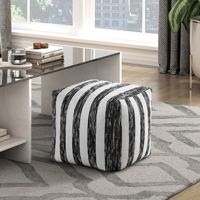 Pouf de sol moderne 1 pièce en tissu rayé noir et blanc, ottoman antidérapant, fauteuil pouf design haut de gamme