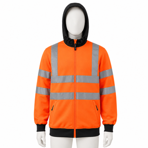 Veste de travail à capuche réfléchissante orange haute visibilité avec fermeture éclair, veste en polaire de protection industrielle pour hommes avec bande réfléchissante - Product Image 4