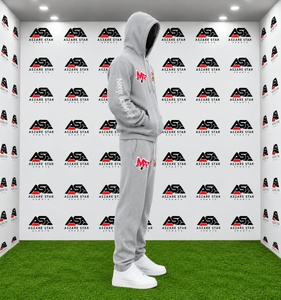 Survêtement d'hiver personnalisé avec logo brodé, sweat à capuche oversize léger et uni, pantalon de jogging droit, streetwear 100% coton - Product Image 3