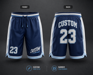 Pantalones Cortos de Baloncesto Personalizados para Hombre, Talla Grande, Azul Oscuro con Rayas Blancas, Cordón Ajustable, Sublimados, Ropa Deportiva - Product Image 1