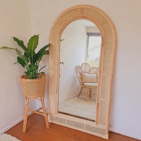 Meilleure vente de produits miroir debout, cadre de support, bambou, rotin, miroirs de sol, corps entier, grands meubles de chambre à coucher longs