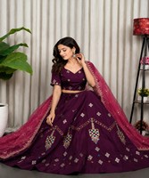 Lehenga Choli de Seda Morada con Dupatta Bordada, Traje Tradicional Indio para Bodas, Vestido Étnico Largo para Mujer, SWC-5056