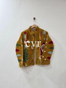 Hand Embroidered Velvet <b>Christmas</b> Santa Bomber <b>Jacket</b> Full Sleeve Zipper Closure Adult Winter <b>Jacket</b> - Product Image 1