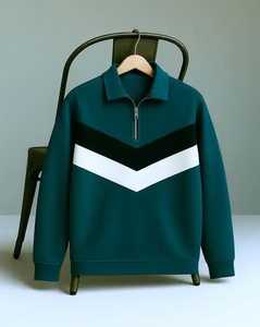 Sweat-shirt cardigan athlétique pour homme, color block, 100% coton, logo sur le devant - Product Image 1