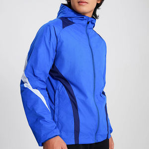 Chaqueta Cortavientos Impermeable con Capucha y Logotipo Estampado en Azul, de Secado Rápido y Transpirable, de Nailon, para Correr y Entrenar - Product Image 1