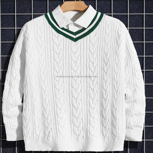 Chemise à manches courtes pour homme, style décontracté chic, formel, en cachemire et laine, extra épaisse, douce, chaude, col rond, devant - Product Image 5