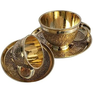 Royal look Metal Tea Coffee <b>Cup</b> and <b>Saucer</b> in Brass Gold Finished Best Quality Tabletop Serving Tea <b>Cup</b> and <b>Saucer</b> - Product Image 1