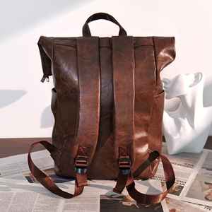 Luxury Leather Roll Top <b>Backpack</b> Handcrafted Cowhide Travel Rucksack Mens Vintage Laptop Bag High Quality LTBP-0081 - Product Image 6