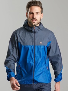 <b>Men's</b> Hooded Windproof <b>Jacket</b> Blue Gray Color Blocking Zipper Front Sporty Outdoor Wear Autumn Regular Fit - Product Image 1