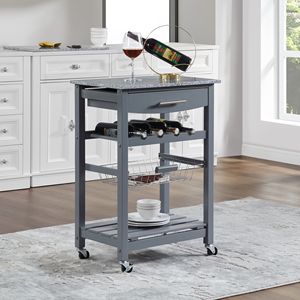 Carrello da Cucina Mobile con Isola, Cassetto e Cesto Portaoggetti Estraibile in Rete - Product Image 4