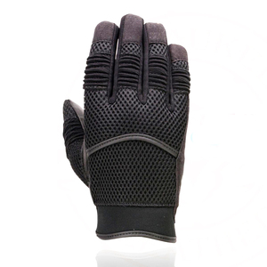 Gants de moto de course pour homme Samroz Sports en cuir noir et maille noire avec doigts élastiqués - Product Image 3