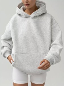 Women's Oversized Hooded Sweatshirt Solid Color <b>Long</b> Sleeve Pullover Loose Fit Breathable Cotton Knitted Autumn Wear - Product Image 4