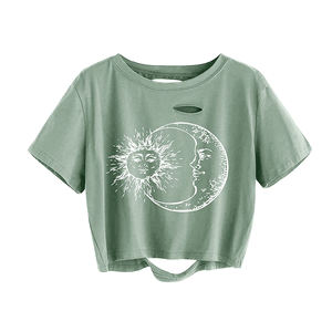 Chemises crop top oversize pour femmes, vêtements streetwear pour femmes, t-shirts crop top à manches courtes, chemises crop top personnalisées 100% coton - Product Image 4