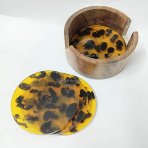 Rustic Wood and Resin <b>Coaster</b> Round <b>Drink</b> <b>Coasters</b> with Holder Striped Black & White resinInlay for Stylish Home or Living Room - Product Image 4