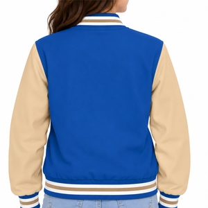 <b>Women</b> <b>Beige</b> Varsity <b>Jacket</b> Two Tone Casual Outerwear Striped Ribbed Collar Contrast Sleeve Design Comfortable Casual Fit Clean - Product Image 2