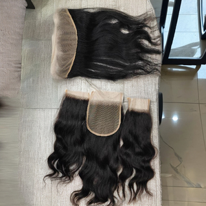 Barato al por mayor 3 paquetes con cierre Frontal de encaje Cutícula cruda alineada Cabello 100 Virgen Cabello humano Visón Natural Cabello crudo ondulado - Product Image 1