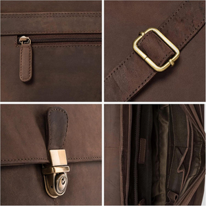 Classic Brown Leather Laptop <b>Briefcase</b> With Shoulder Strap Durable Travel Bag - Brown Leather Laptop Bag - Product Image 6