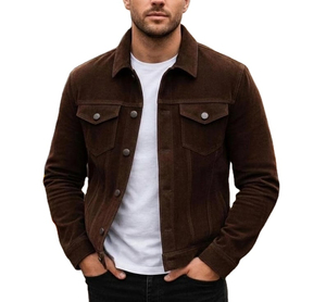 Men's Brown <b>Suede</b> <b>Jacket</b> Slim Fit Casual Stand Collar Zipper Closure Regular Sleeve Solid Color Breathable Front Autumn - Product Image 1
