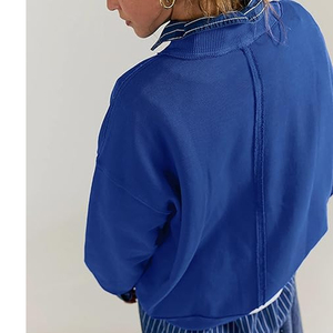 Custom Logo <b>Women</b> Winter Fleece Oversized Pullover <b>Jumper</b> <b>Long</b> Sleeves Drop Shoulder Mock Neck 100% Cotton Sweatshirt Top - Product Image 3