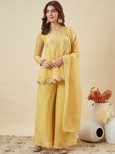 Ensemble Kurti et pantalon en soie croquante avec dupatta – Broderie à sequins pour tenue de soirée - Product Image 3