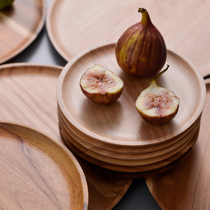 Plateau rond en bois massif japonais pour fruits, gâteaux, collations, thé - Assiette en bois élégante - Product Image 2