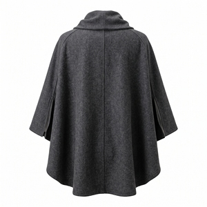 Women's Herringbone Trench <b>Poncho</b> Winter Cape Wrap Asymmetric Buckle Closure Four Seasons Outerwear - Product Image 3