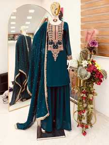 Traje de diseñador indio-pakistaní, top plazzo, estilo Bollywood, para fiesta, boda. - Product Image 1
