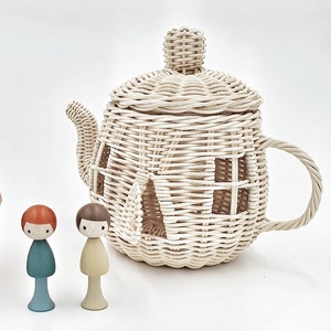 Factory price natural kids toy handmade wood playhouse rattan <b>teapot</b> house ready to export - Product Image 2