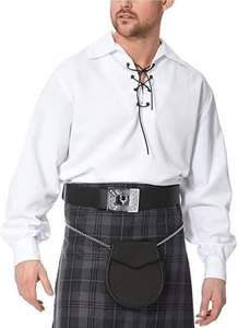 Camisa de Vestir de Algodón Popelín Blanco para Hombre, Estilo Escocés Tartán Jacobita, Manga Larga, Cuello Clásico, Cierre de Pespunte Abierto - Product Image 5