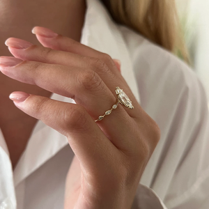 Marquise Cut Solitaire <b>Ring</b> with Leaf Diamond Band Romantic Lab Diamond <b>Statement</b> <b>Ring</b> Fine Solid Yellow Gold Diamond <b>Ring</b> - Product Image 3
