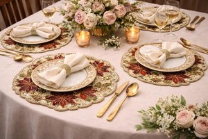 Elegant Beaded Embroidery <b>Placemats</b> Handmade Premium Dining Table Decor for Modern Home Hotel Restaurant and Event Settings - Product Image 2
