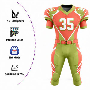Uniforme de football américain personnalisé sublimé, maillot à col en V pour homme, pantalon orange, vert, blanc, respirant, ajusté, manches courtes - Product Image 6