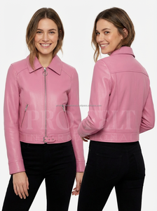 Fabricant de vêtements sur mesure, veste courte en cuir véritable, fermeture éclair sur le devant, coupe ajustée, col classique, respirante, haute qualité, tendance - Product Image 5