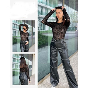Body de malla transparente sexy de color liso con manga larga, transpirable y ajustado para mujer, ideal para la playa. - Product Image 4