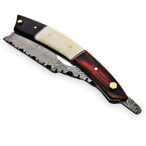 Maquinilla de afeitar de acero de Damasco personalizable, diseño de seguridad plegable clásico, bolsa de cuero con mango de madera OEM para uso industrial - Product Image 5