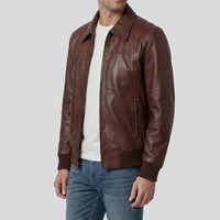 Veste d'extérieur zippée pour homme en cuir véritable brun tanné, légère, élégante, coupe classique, style vintage, pour l'hiver