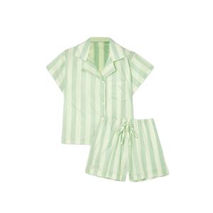 Ensemble de pyjama en coton 19 mm pour femmes-Haut à manches courtes et short-Ensemble de pyjama rayé pour la nuit - Product Image 4