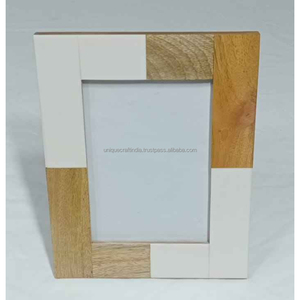 Marco de Fotos de Madera Hecho a Mano con Diseño de Bloques de Madera Natural y Marfil, Decoración Minimalista Contemporánea para el Hogar - Product Image 1